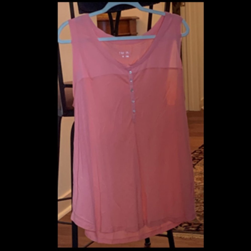 Merona Pink Sleeveless Blouse, Round Neck with Button Front 1X  NWT